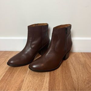 Hunter Brown Leather Ankle Heel Boots Shoes Women 9 1/2 Fall Winter Preppy